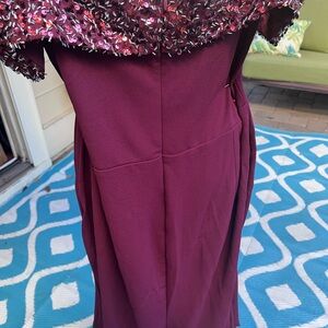Chic Long Sleeve Burgundy Dress with Floral Details